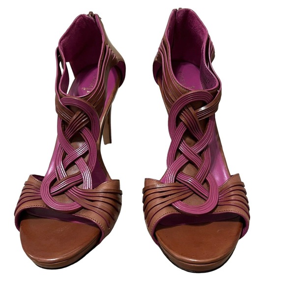 Cole Haan Shoes - Cole Haan Vivian Brown/Pink Strappy Stiletto Heel Zipper Sandals - Size 8.5 B